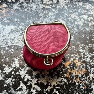 Neiman Marcus Pink Leather Kiss-Lock Coin Purse with Gold Tone Frame